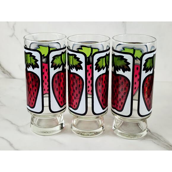 Libbey Strawberry Pedestal Tumbler Glass 16oz Retro 80's 6 1/2" x3 Vintage - Picture 7 of 13